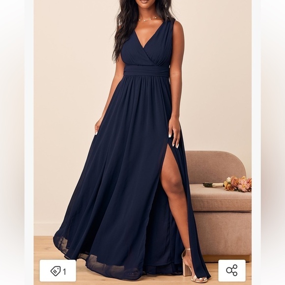 NWT Lulus Thoughts of Hue Navy Blue Surplice Maxi Dress XS - Picture 4 of 17